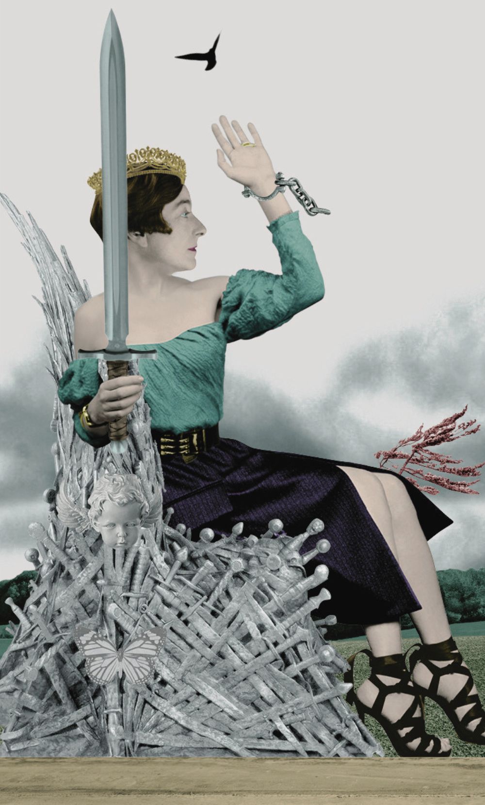 Illustration der Tarotkarte Königin der Schwerter aus dem Tarot-Deck von Weicher Umbruch.
